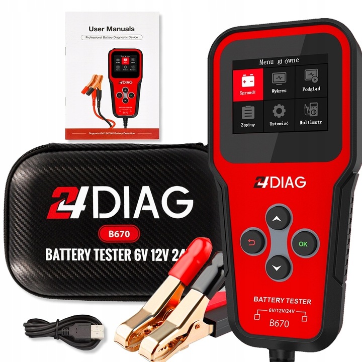 TESTER DO AKUMULATORÓW BATERII 6V 12V 24V 2-300AH MIERNIK CYFROWY j.POLSKI