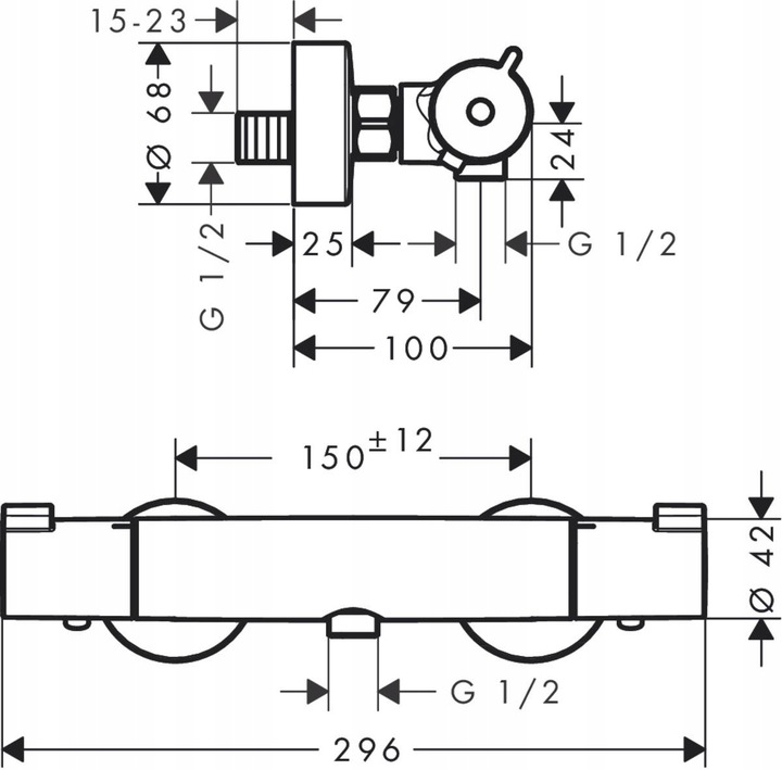 Bateria wannowo-prysznicowa ścienna HANSGROHE Ecostat termostat 13211000