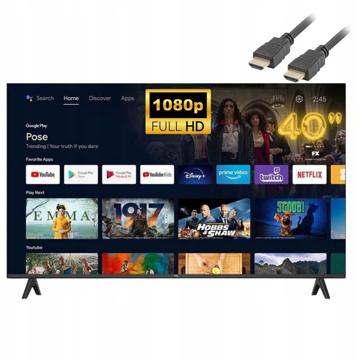 Telewizor 40" TCL Full HD LED HDR Android TV WiFi Kabel HDMI Nowy