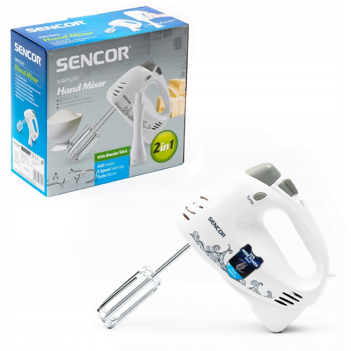 Lekki mikser ręczny blender CICHY 400W TURBO 5 pręd Sencor SHM 5270-EUE3