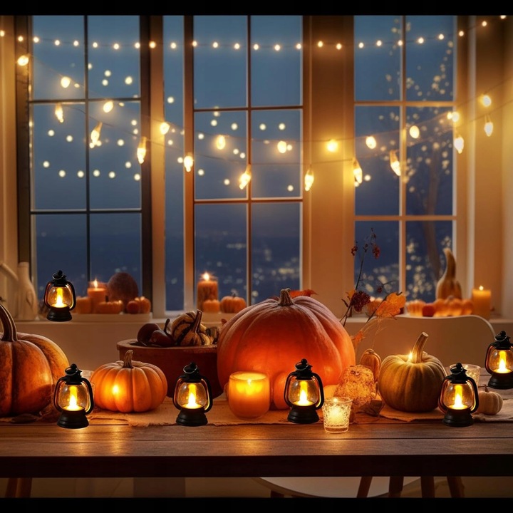 12 szt Mini Latarni w Stylu Vintage, Olejowa, Wisząca Latarnia Naftowa,LED