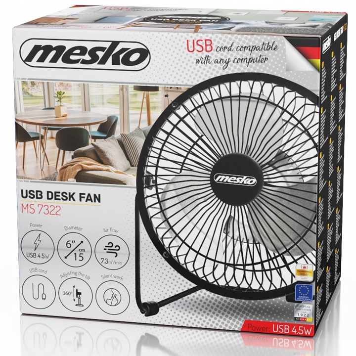 Wentylator biurkowy 15cm USB Mesko MS 7322