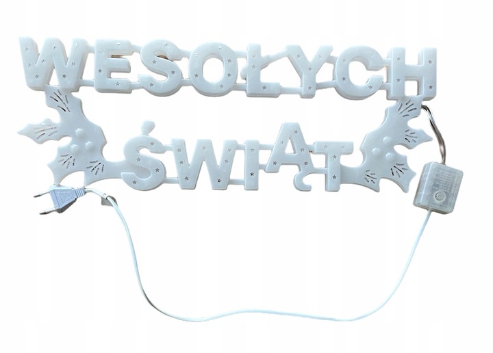 WESOŁYCH ŚWIĄT NAPIS OZDOBA ŚWIĄTECZNA LED Zimno Biały ozdoba