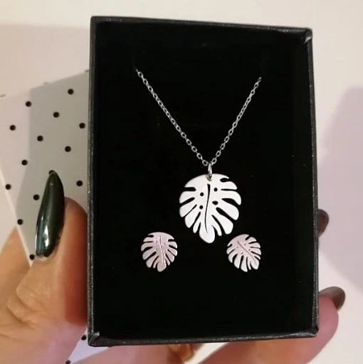 KOMPLET SREBRNY LISTKI MONSTERA SREBRO 925