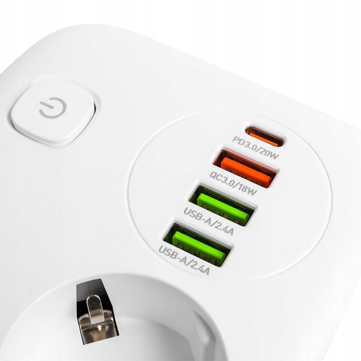 Listwa Zasilająca Przedłużacz Krótki Złodziejka z Ładowarką 4x USB PD 2500W