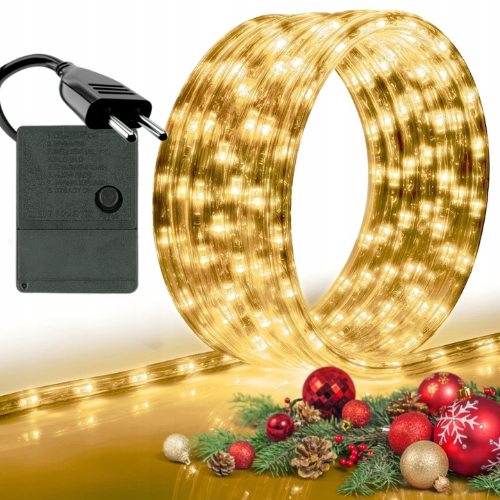 WĄŻ ŚWIETLNY ZEWNĘTRZNY 240 LED LAMPKI CHOINKOWE IP44 10m BIAŁE CIEPŁE