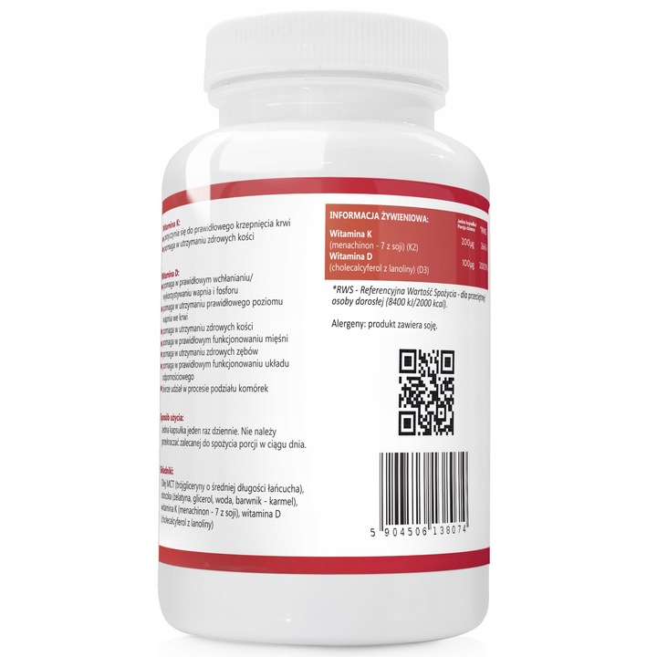 K2 MK-7 200µg+D3 4000IU 100µg w oleju MCT 360 kaps