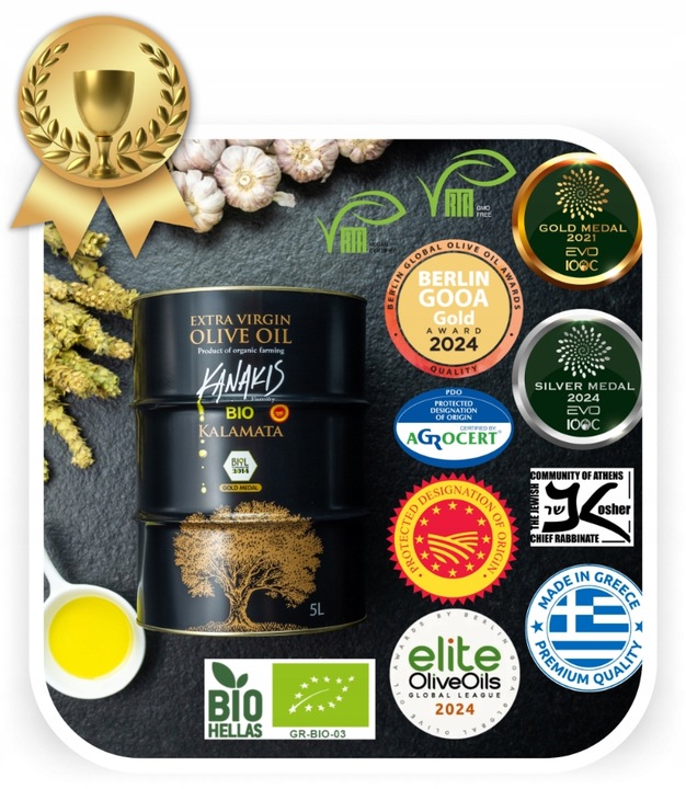 Oliwa z oliwek Extra Virgin BIO Grecka Ekologiczna 5L do pizzy ŚWIEŻA 24/25