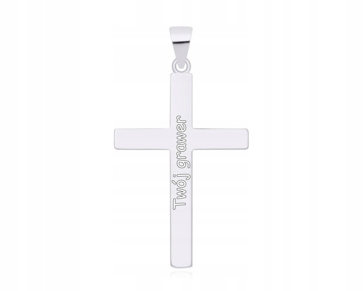 Srebrny Krzyżyk Męski Gładki + Grawer pr. 925 Duży Krzyż Na Łańcuszek