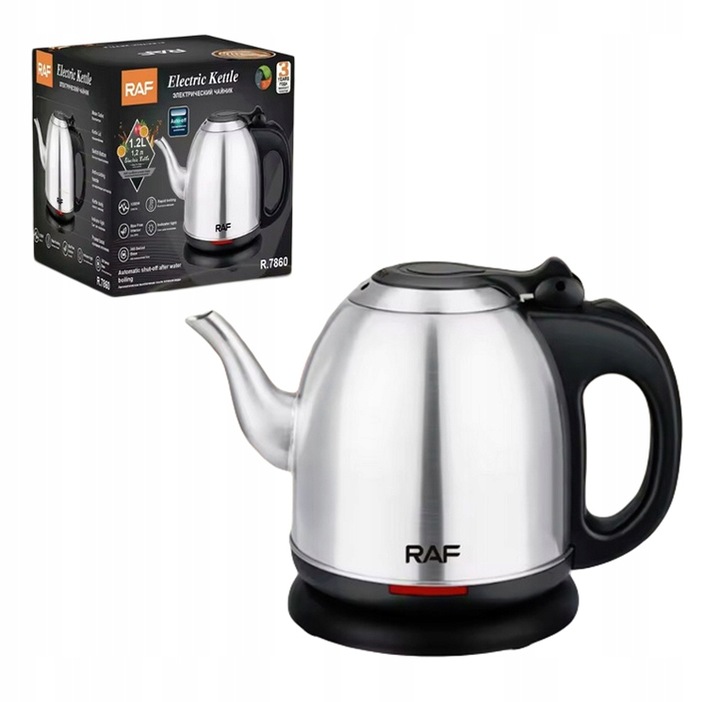 CZAJNIK ELEKTRYCZNY MAŁY 1,2l 1350W INOX SREBRNY STALOWY RETRO KONEWKA