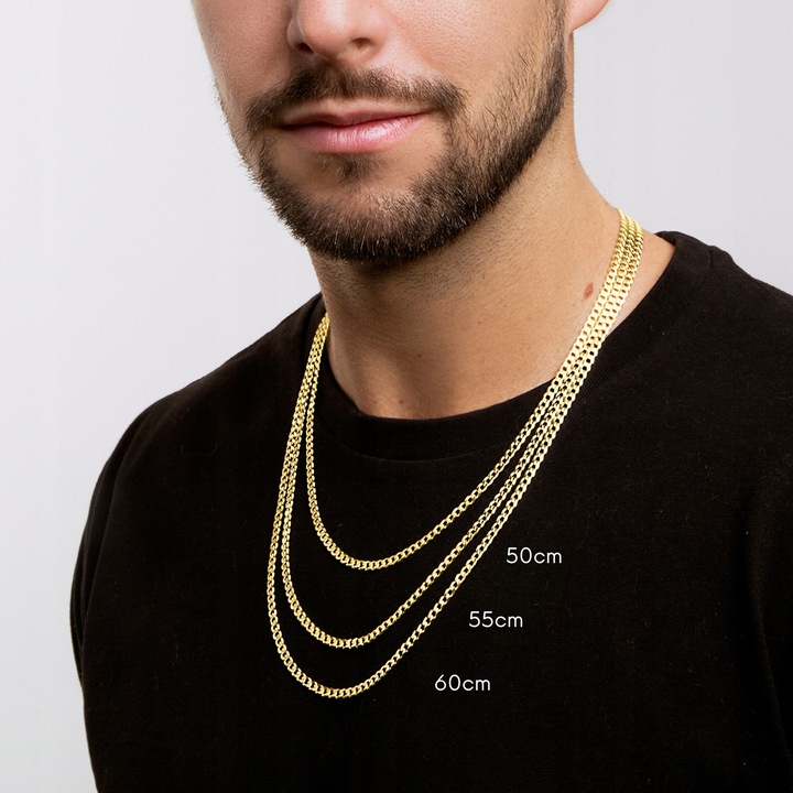 ZŁOTY ŁAŃCUSZEK MĘSKI PANCERKA 4g PEŁNY KUTY MOCNY ŁAŃCUCH 50 cm SREBRO 925