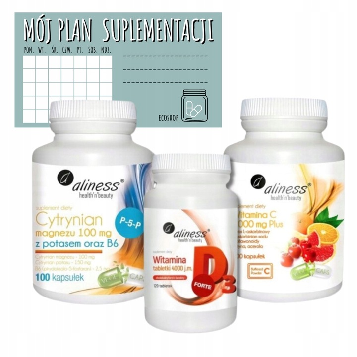Aliness Witamina C 1000 + D3 4000 IU + Cytrynian Magnezu Potas B6 + GRATIS!