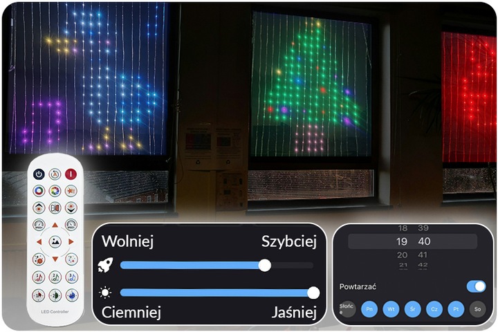 KURTYNA LED 2x2 ŚWIĄTECZNA GIRLANDA STEROWANA TELEFONEM APLIKACJA BLUETOOTH