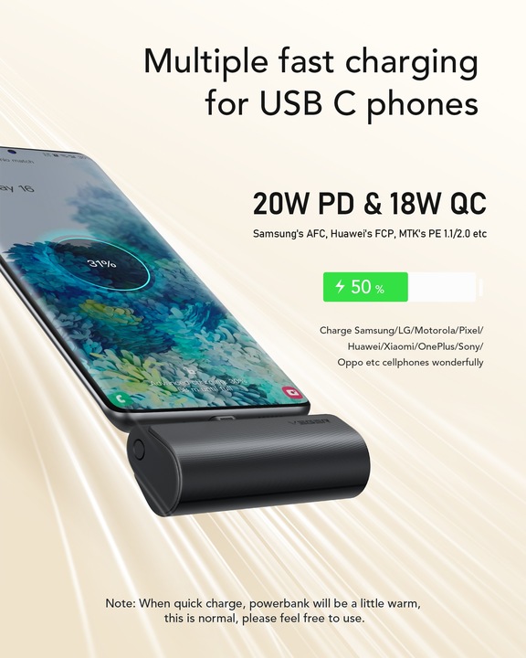 POWERBANK VEGER PlugOn 5000mAh PD 20W USB C mini mały lekki kieszonkowy