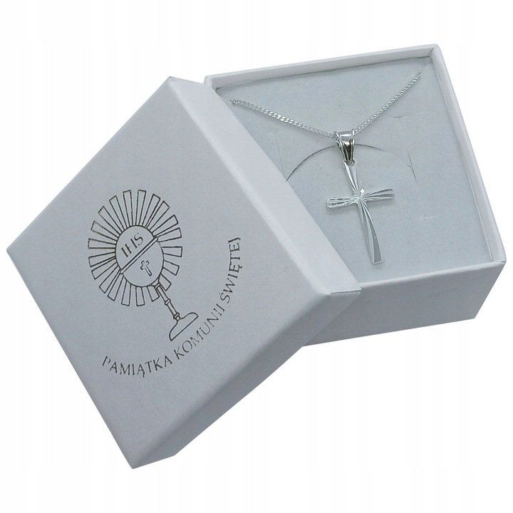 Zestaw komunijny krzyżyk i łańcuszek 45cm 925 Komunia Chrzest