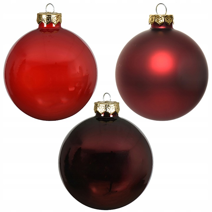 Szklane Czerwone Bordowe Bombki Choinkowe 6 cm 49szt. MIX