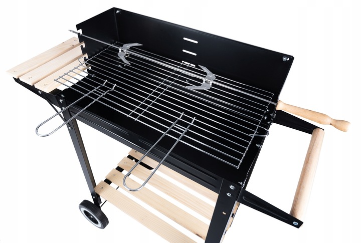 GRILL ogrodowy Węglowy na kołach DUŻY Rożen PÓŁKI Gril Regulacja Rusztu