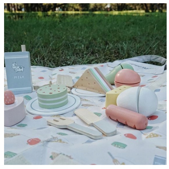 Drewniany Zestaw Piknikowy Dla Dzieci Nunukids Piknik Torba Mata Akcesoria