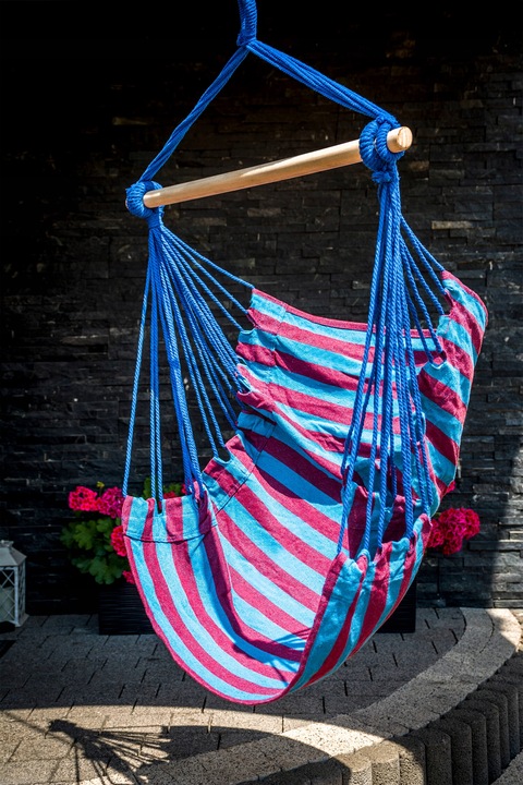 HAMAK KRZESŁO BRAZYLIJSKIE HUŚTAWKA BOHO FOTEL WISZĄCY OGRODOWY Z DRĄŻKIEM
