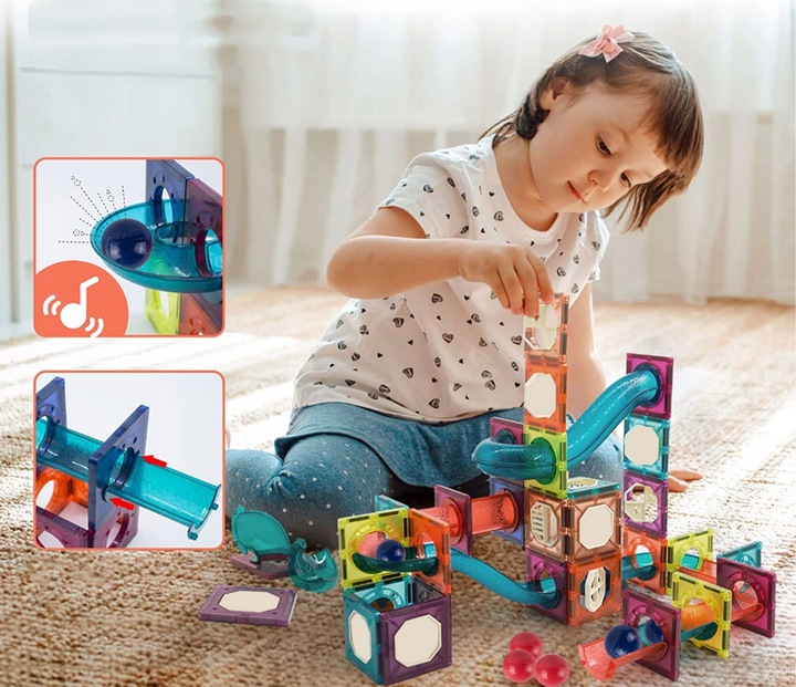 KLOCKI MAGNETYCZNE KONSTRUKCYJNE ŚWIECĄCY TOR KULKOWY ZJEŻDZALNIA 3D