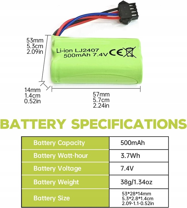 2 sztuki akumulatorów 7.4 V 500 mAh do EC16 DE85 do łodzi RC + ładowarka