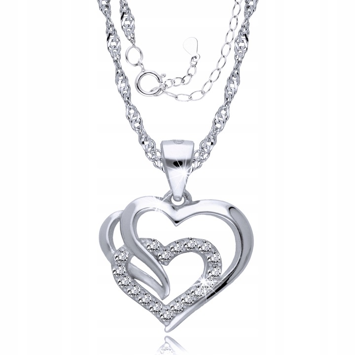 Srebrny Łańcuszek 925 z Sercem Serduszkiem Na Prezent