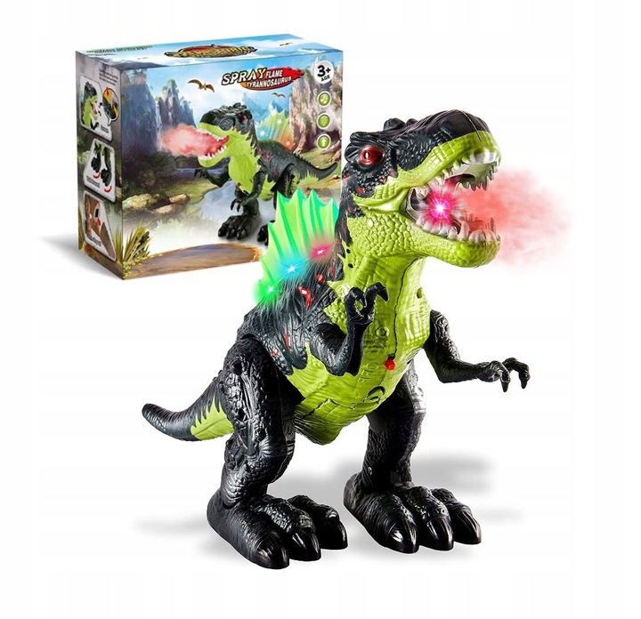 DUŻY DINOZAUR T-REX CHODZI RYCZY ŚWIECI ZIEJE PARĄ FIGURKA DLA DZIECI 20 CM