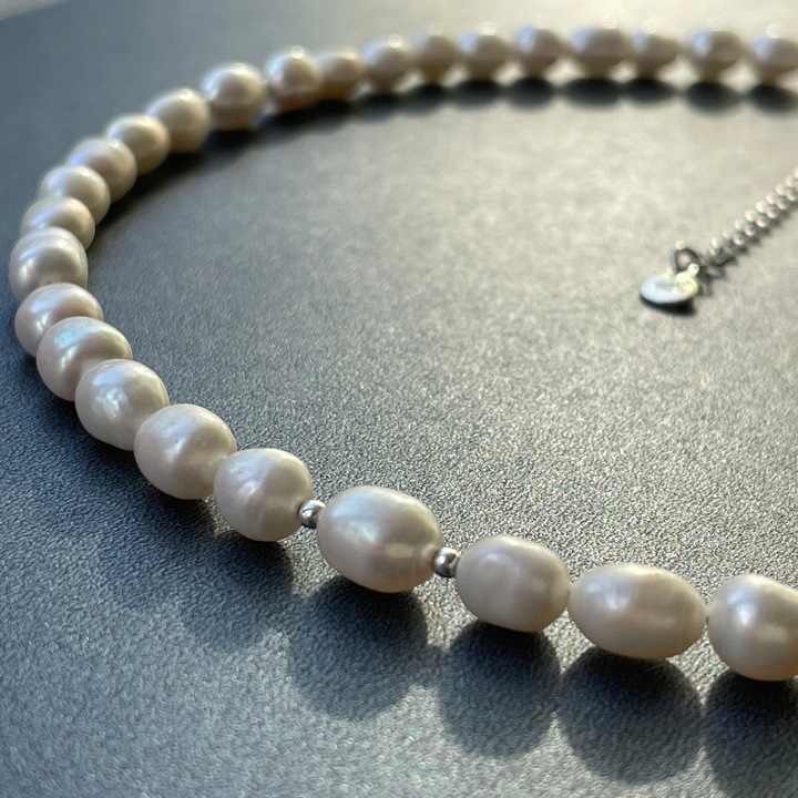 Choker z pereł, srebro 925, białe perły słodkowodne