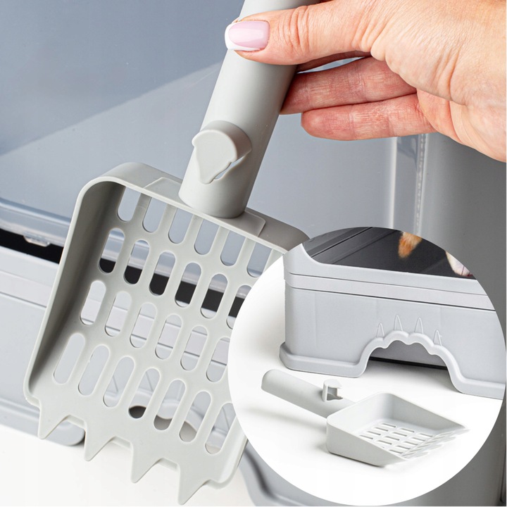 KUWETA DLA KOTA Z SZUFLADĄ ZAMKNIĘTA DUŻA KRYTA NA ŻWIREK TOALETA ŁOPATKA