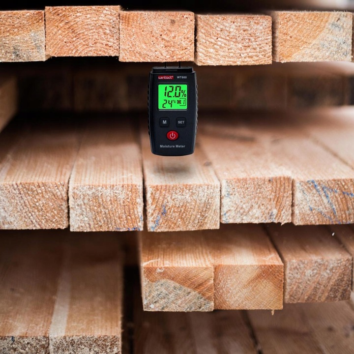 WILGOTNOŚCIOMIERZ MIERNIK WILGOTNOŚCI DREWNA MATERIAŁÓW BUDOWLANYCH LCD CD