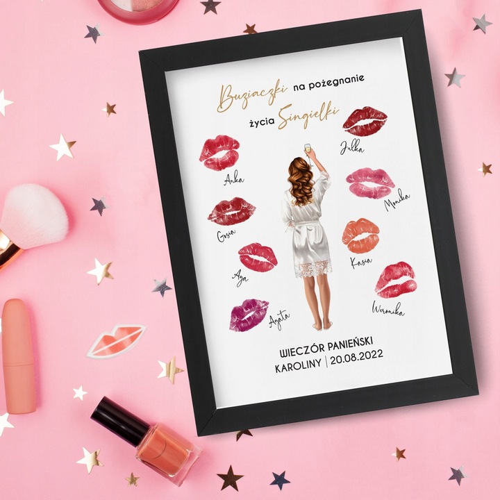 Ramka WIECZÓR PANIEŃSKI na odcisk ust PLAKAT A4