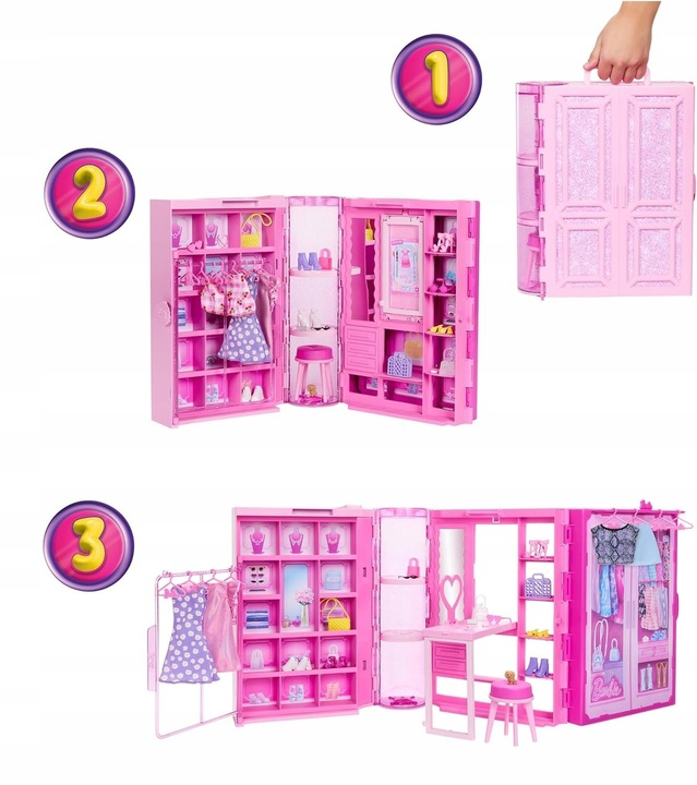 BARBIE WYMARZONA SZAFA MARZEŃ NA UBRANKA GARDEROBA +ubranka dla lalki HXD59