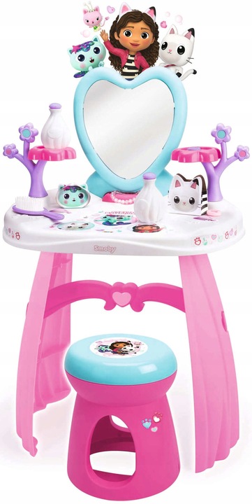 KOCI DOMEK GABI TOALETKA Z LUSTREM TABORET SALON PIĘKNOŚCI + 10 AKCESORIÓW