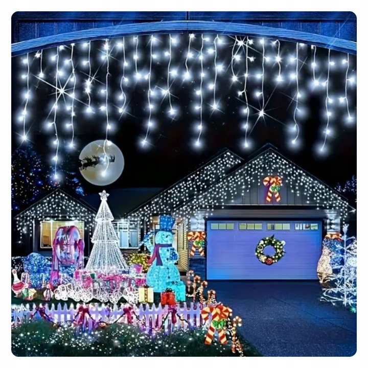 LAMPKI ŚWIĄTECZNE SOPLE Girlanda Świetlna Kurtyna 500 LED Zimny biały