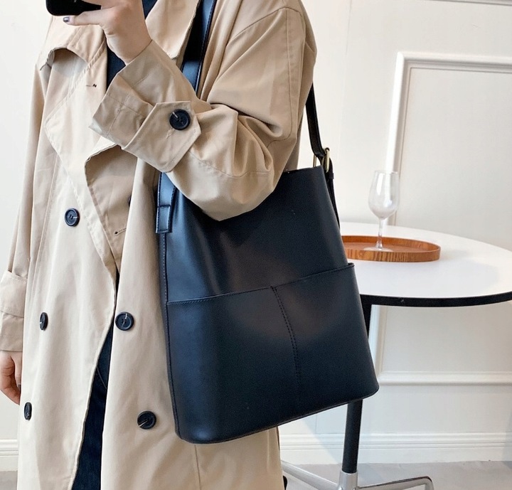 Torebka Damska Szoperka CZARNA Torba na Ramię Pojemna Shopper A4 Eko Skóra