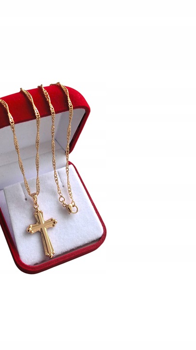 złoty łańcuszek krzyżyk na komunię na chrzest medalik komunijny + PUDEŁKO