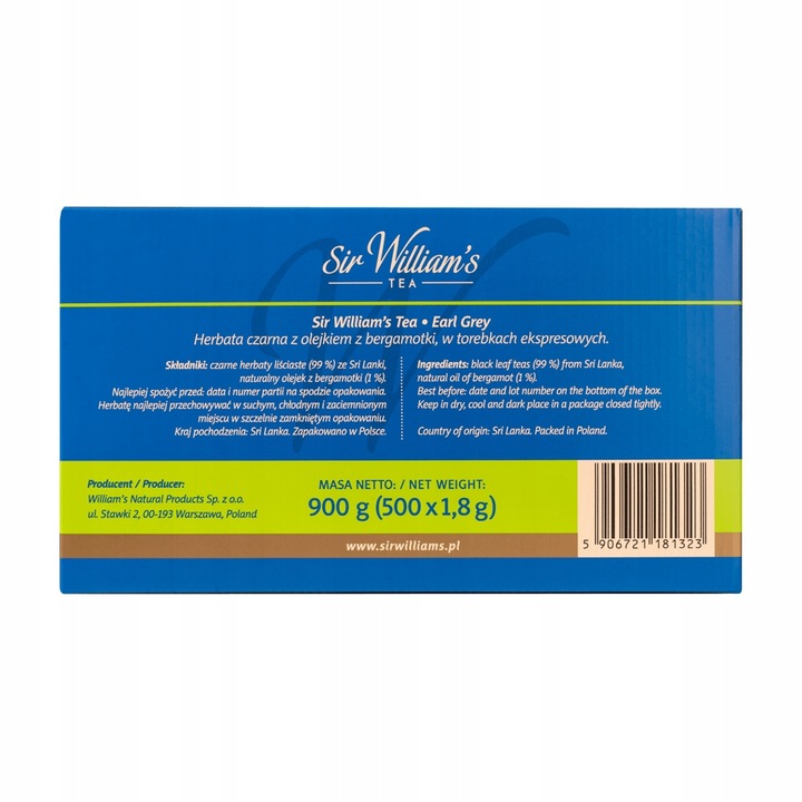 Sir William's London Earl Grey 500 Saszetek