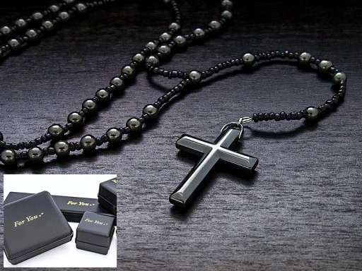 NASZYJNIK RÓŻANIEC Z HEMATYTU * PACIORKI 6mm