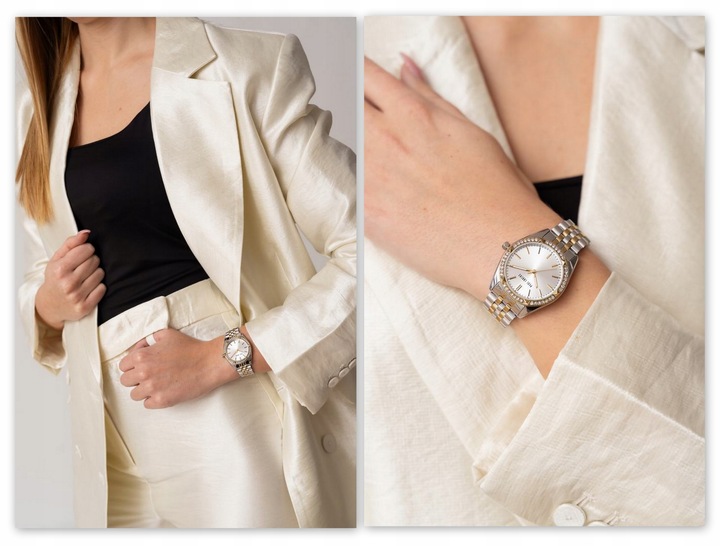 ZEGAREK DAMSKI PAUL LORENS MOCCA cyrkonie złoty +BOX +GRAWER