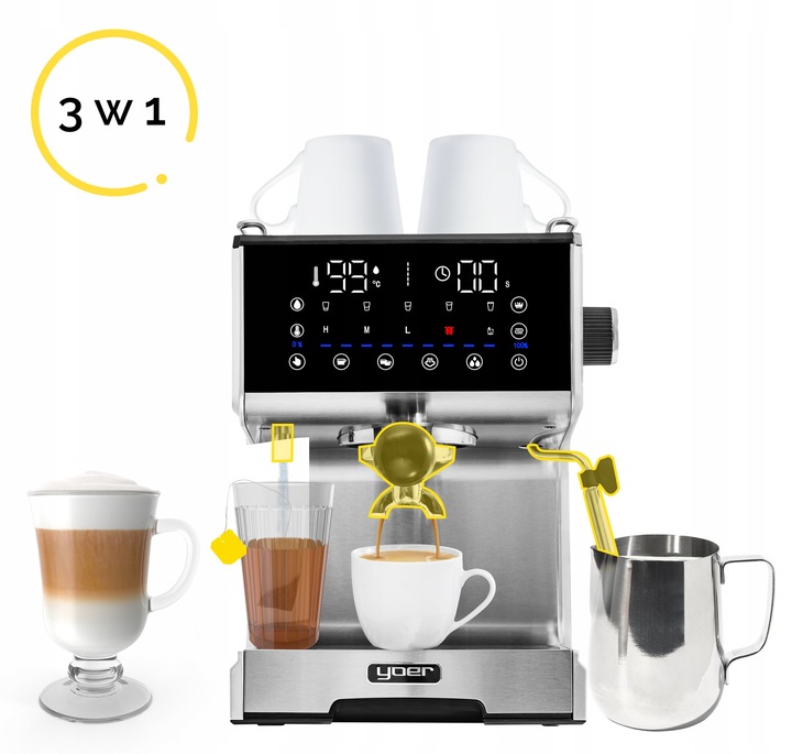 Ekspres ciśnieniowy Kolbowy Yoer 20bar 1350W +Spieniacz mleka +THERMOBLOCK