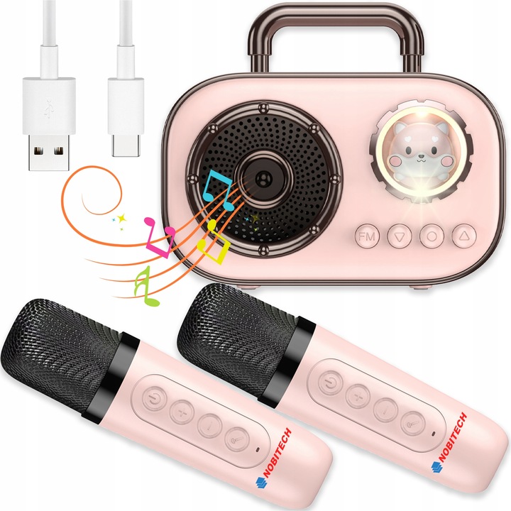 BEZPRZEWODOWY ZESTAW DO KARAOKE DLA DZIECI GŁOŚNIK BLUETOOTH + 2 MIKROFONY