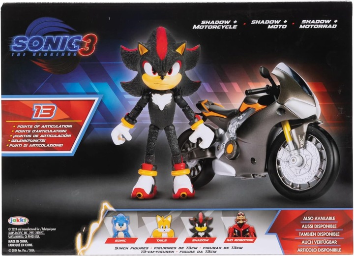 SONIC 3 THE HEDGEHOG FIGURKA SHADOW + CZARNY MOTOCYKL ZESTAW RUCHOME KOŁA