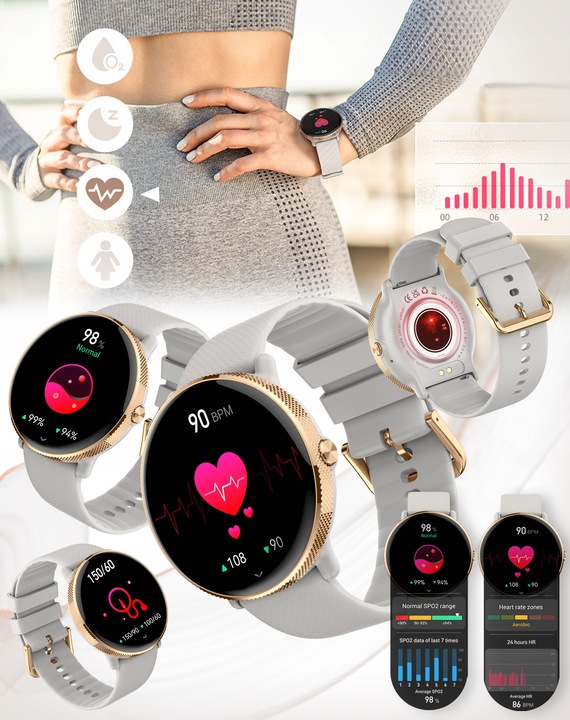 SMARTWATCH DAMSKI AMOLED PROVENTUS ROZMOWY SMS CIŚNIENIOMIERZ POMIAR TĘTNA