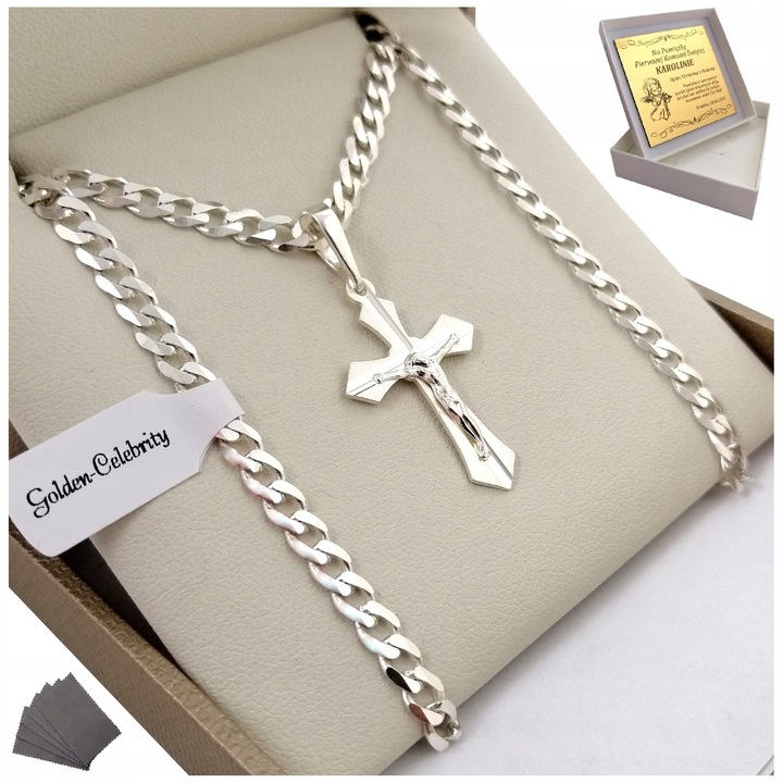 SREBRNY ŁAŃCUSZEK PANCERKA+KRZYŻYK 925+GRAWER DLA CHŁOPCA NA CHRZEST ROCZEK