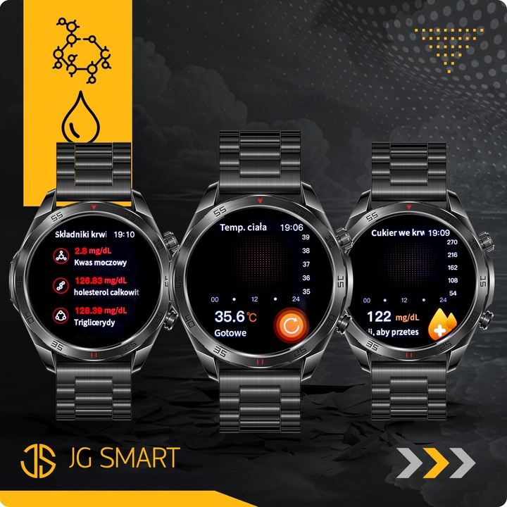 SMARTWATCH MĘSKI ZEGAREK EKG FUNKCJA POMIARU CUKRU AMOLED CIŚNIENIE ROZMOWY