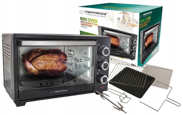 PIEKARNIK ELEKTRYCZNY Z KONWEKCJĄ ROŻNEM I RUSZTEM 25L TERMOOBIEG TERMOSTAT