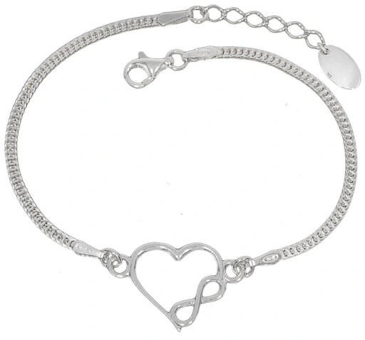 BRANSOLETKA SREBRNA DAMSKA NA RĘKĘ REGULOWANA SERCE NIESKOŃCZONOŚĆ + GRAWER