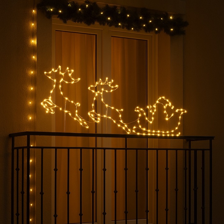 OZDOBA DEKORACJA ŚWIĄTECZNA LED RENIFERY SANIE MIKOŁAJ NA BATERIE TIMER