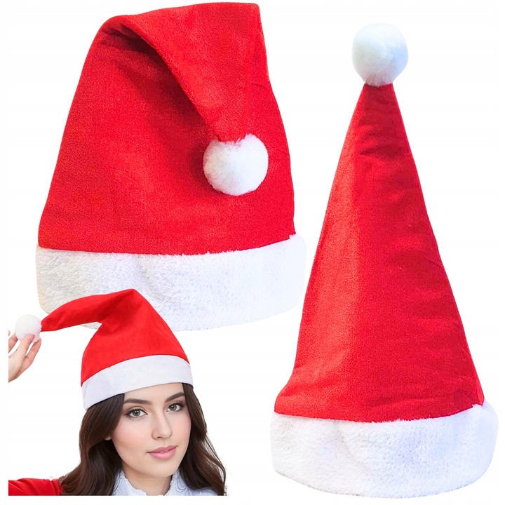 6 x CZAPKA ŚWIĘTEGO MIKOŁAJA z Pomponem Miękka Wysoka Jakość