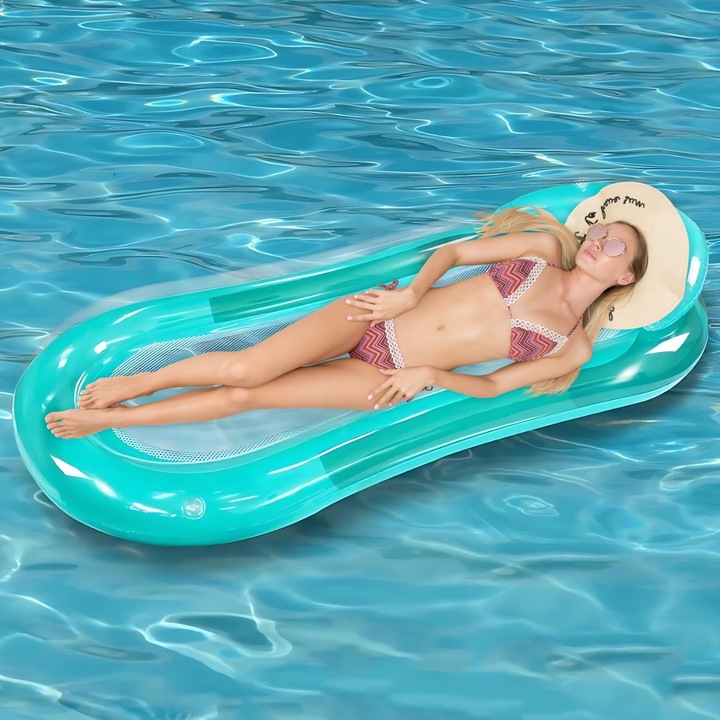 MATERAC DMUCHANY Z SIATKĄ DO PŁYWANIA LEŻAK PLAŻOWY HAMAK WODNY NA BASEN